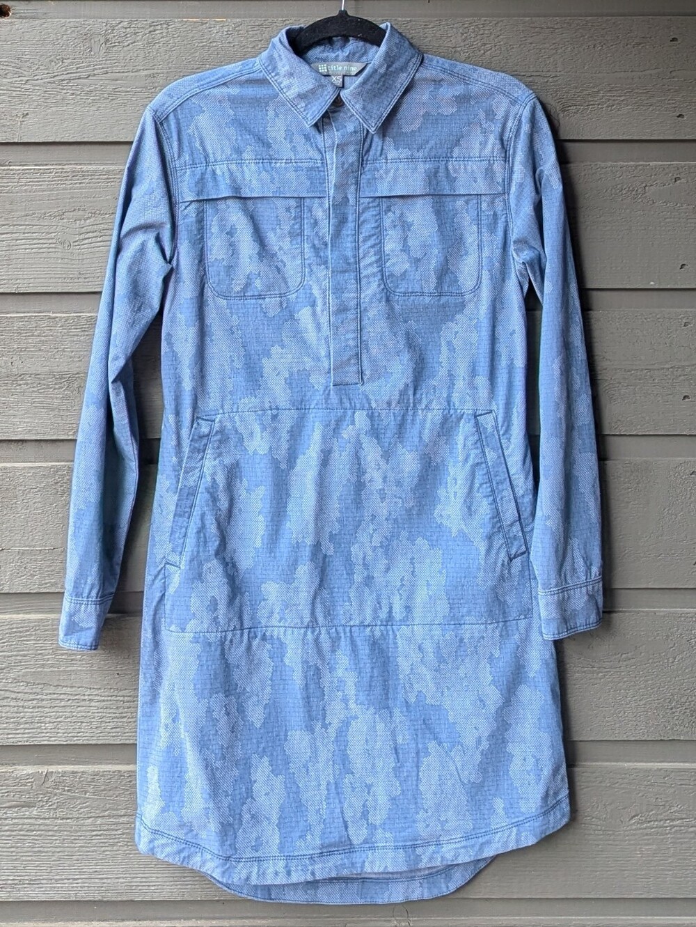 Title Nine Wren Utility Shirt Dress Miku Blue Size XS Long Sleeve Pockets Collar